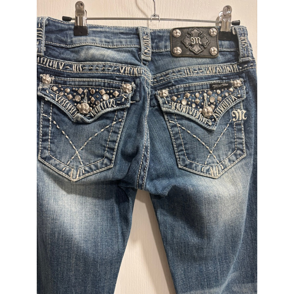 Women's Miss Me Jeans Size 26 Blue Denim Boot, Jewel Embellishments - Picture 6 of 13